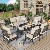MIXPATIO 7-Piece Patio Conversation Set, Rocking Chairs, 2 Ottomans, Beige