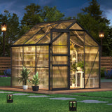 Garvee 6x6 Ft Polycarbonate Greenhouse - Free-Standing Greenhouse for Outdoors with Rust-Resistant Aluminum Frame, Gutter System & Roof Vent, Ideal for Seed Starting & All-Season Plant Protection