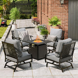 MIXPATIO 5-Piece Metal Patio Conversation Set, 28-Inch Fire Pit Table, Grey