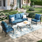 MIXPATIO 4-Piece Wrought Iron Patio Conversation Set, Gemstone Blue