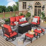 MIXPATIO 6-Piece Metal Patio Conversation Set, Fire Pit Table, 2 Ottomans