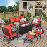 MIXPATIO 6-Piece Metal Patio Conversation Set, Fire Pit Table, 2 Ottomans