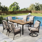 MFSTUDIO 7-Piece Patio Dining Set, Rattan Chairs, Rectangular Table