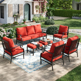 MIXPATIO 7-Piece Patio Conversation Set, 2 Ottomans, E-Coated Frame, Red