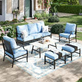 MIXPATIO 6-Piece Patio Conversation Set, Coffee Table, 2 Ottomans, Blue