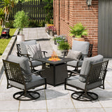 MIXPATIO 5-Piece Metal Patio Conversation Set, 28-Inch Fire Pit Table, Grey