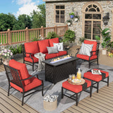 MIXPATIO 6-Piece Metal Patio Conversation Set, Fire Pit Table, 2 Ottomans