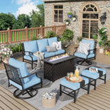 MIXPATIO 6-Piece Metal Patio Conversation Set, Fire Pit Table, 2 Ottomans