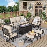 MIXPATIO 6-Piece Metal Patio Conversation Set, Fire Pit Table, 2 Ottomans