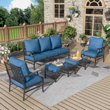 MIXPATIO 5-Piece Wrought Iron Patio Conversation Set, Gemstone Blue