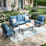 MIXPATIO Patio Furniture Set 4 pcs, Outdoor Patio Furniture, 3-Seat Sofa, 2 Rocking Chairs, Coffee Table and 5.75" Extra Thick Cushion, Conversation Set for Backyard Deck, Navy Blue