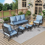 MIXPATIO 5-Piece Wrought Iron Patio Conversation Set, Rocking Chairs, Blue