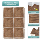 Sorbus 80 Sq. Ft. Wood Grain Floor Tiles Foam Mat EVA Interlocking Mats Tile 3/8-Inch Thick Flooring Wood Puzzle Exercise Mats w/Borders - Home Playroom Basement, Apartment, Trade Show, Baby, Dance