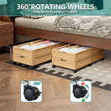 WISUCART Wood Under Bed Storage Containers Underbed Organizer with Wheels Sturdy Wood Rolling Under Bed Shoe Storage Organizer 2 Packs (Nature, Large)