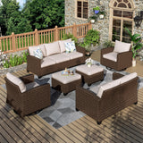 MIXPATIO OutdoorPatio Furniture Set, 6 Pcs Wicker Patio Conversation Set, 2 x Swivel Chairs, 1 x 3 Seater Sofa, 1 x 2-Seat Lover Sofa and 2 x Ottomans with 4" Thick Cushion, Beige