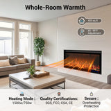 50 inch WiFi Wide Recessed and Wall Mounted Electric Fireplace for Bedroom