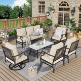 MIXPATIO 6-Piece Patio Conversation Set, Swivel Chairs, Coffee Table, Beige