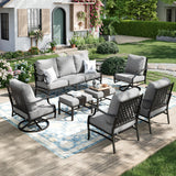 MIXPATIO 7-Piece Patio Conversation Set, Swivel Chairs, 2 Ottomans, Grey