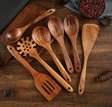 Wooden Kitchen Cooking Utensils Set, NAYAHOSE 7 Pcs Natural Teak Wooden Spoons and Spatulas for Non-stick Pan