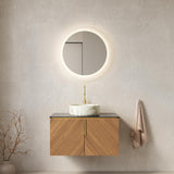 KEIKI 30 Inch Floating Bathroom Vanity with Sink, Modern Wall Mounted Storage Cabinet with 2 Soft Close Doors, Sintered Stone Top & Ceramic Basin Combo Set, Brown Oak & Stone White