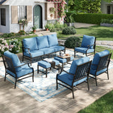 MIXPATIO 7-Piece Patio Conversation Set, 2 Ottomans, E-Coated Frame