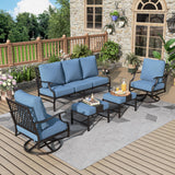 MIXPATIO 5-Piece Wrought Iron Patio Conversation Set, Swivel Chairs