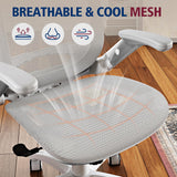 GABRYLLY Ergonomic Office Chair, High Back Home Desk Chair with 2D Flip-Up Arms, 3D Headrest, 90-120° Tilt and Wide Cushion, Big and Tall Mesh Chairs for Man Woman, Computer Task Chair Light Grey