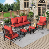MIXPATIO 5-Piece Wrought Iron Patio Conversation Set, Red