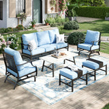 MIXPATIO 6-Piece Patio Conversation Set, Rocking Chairs, Coffee Table, Blue