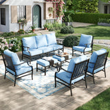 MIXPATIO 7-Piece Patio Conversation Set, 2 Ottomans, E-Coated Frame, Blue