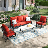 MIXPATIO 4-Piece Wrought Iron Patio Conversation Set, Rocking Chairs, Red