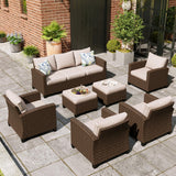 MIXPATIO Patio Furniture Set, 7 Pcs Wicker Rattan Rattan Outdoor Conversation Set, 4 x Single Chairs, 1 x 3 Seater Sofa and 2 x Ottoman with 4" Thick Cushion for Garden Backyard Deck, Beige