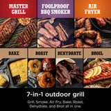 Outdoor Grill and Smoker, Thermometer, BBQ Smoker, Air Fryer, Bake, Roast | Electric Grill, Grey, OG751BRN Ninja