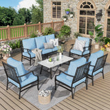 MIXPATIO Patio Furniture Set 6 pcs, Outdoor Patio Furniture, 1 X 3-Seat Sofa, 4 X Single Chairs, 1 X Coffee Table and 5.75" Extra Thick Cushion, Patio Conversation Set,Blue