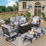 MIXPATIO 6-Piece Metal Patio Conversation Set, Fire Pit Table, 2 Ottomans
