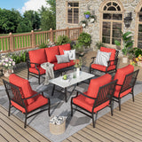 MIXPATIO 6-Piece Patio Conversation Set, Coffee Table, E-Coated Frame, Red