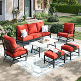 MIXPATIO 6-Piece Patio Conversation Set, Rocking Chairs, Coffee Table, Red