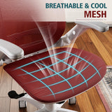 GABRYLLY Ergonomic Office Chair, High Back Home Desk Chair with 2D Flip-Up Arms, 3D Headrest, 90-120° Tilt and Wide Cushion, Big and Tall Mesh Chairs for Man Woman, Computer Task Chair Red
