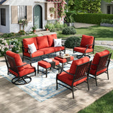 MIXPATIO 7-Piece Patio Conversation Set, Swivel Chairs, 2 Ottomans, Red