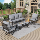MIXPATIO 5-Piece Wrought Iron Patio Conversation Set, Swivel Chairs, Grey