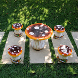 RKGOMDMU Outdoor Mushroom Resin Table & Stool Statues, Large Garden Decor Sculptures, Lawn/Pond/Patio & Stool Ornaments (1 Table + 4 Stools)