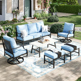 MIXPATIO 6-Piece Patio Conversation Set, Swivel Chairs, Coffee Table, Blue