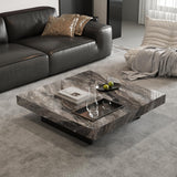 43.3" Square Coffee Table for Living Room - Modern Gray Sintered Stone Coffee Table with Black Carbon Steel Base, 150lbs Capacity - for Home, Lounge, Office