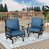MIXPATIO, 2 Pack, Metal, Patio Rocking Chairs, 5.75" Cushions, Peacock Blue