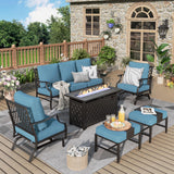 MIXPATIO 6-Piece Metal Patio Conversation Set, Fire Pit Table, 2 Ottomans