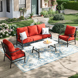 MIXPATIO 4-Piece Wrought Iron Patio Conversation Set, Red
