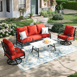 MIXPATIO 4-Piece Wrought Iron Patio Conversation Set, Swivel Chairs