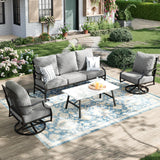 MIXPATIO 4-Piece Wrought Iron Patio Conversation Set, Swivel Chairs, Grey