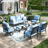 MIXPATIO 7-Piece Patio Conversation Set, Swivel Chairs, 2 Ottomans, Blue
