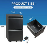 GALAXHERO 2 Drawer Metal File Cabinet Under Desk with Lock Space Saving